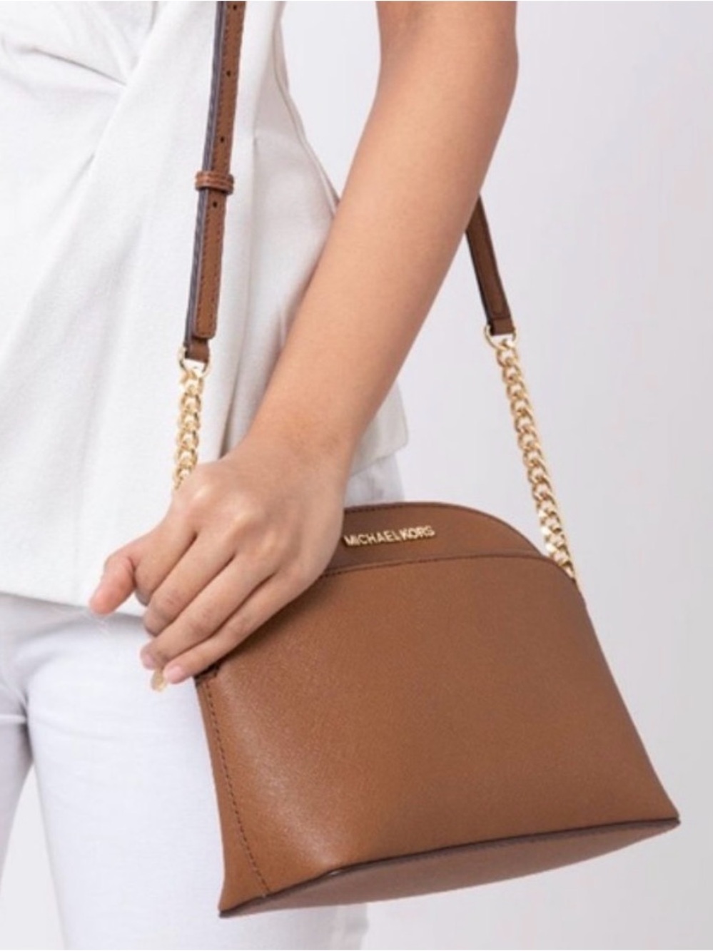 Michael Kors Jet Set Emmy Leather Dome Crossbody Bag Brown